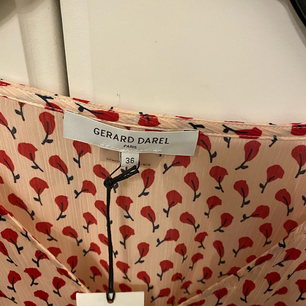 Gerard Darel dress nwt cream with red floral lady like polished sz36 nwt - Picture 7 of 10